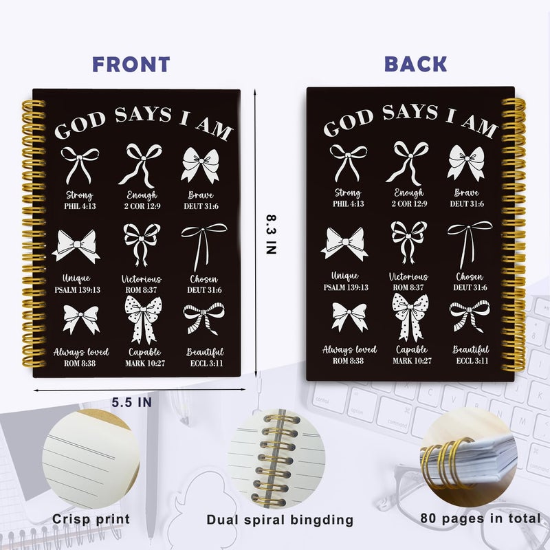 THDSE Bible Journal for Women, Christian Prayer Journal Notebook Gifts for Teen Girls Kids, Bible Study Supplies, Cute Bows Church Faith Journaling Hardcover Spiral Notebook 5.5 X 8.3(Black) - Image 5